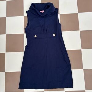 Lilly Pulitzer Navy Blue Cowl Neck Finn Shift Ponte Dress Size Small